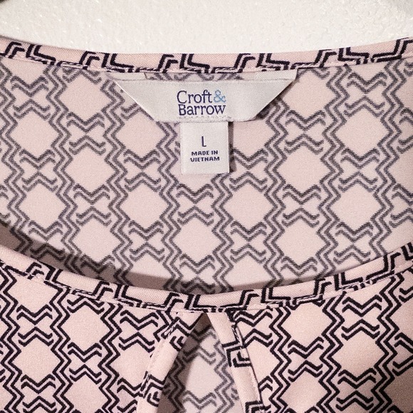 Croft & Barrow Pink Geometric Print Keyhole Neck Short Sleeve Tunic Top Size L - Picture 5 of 7